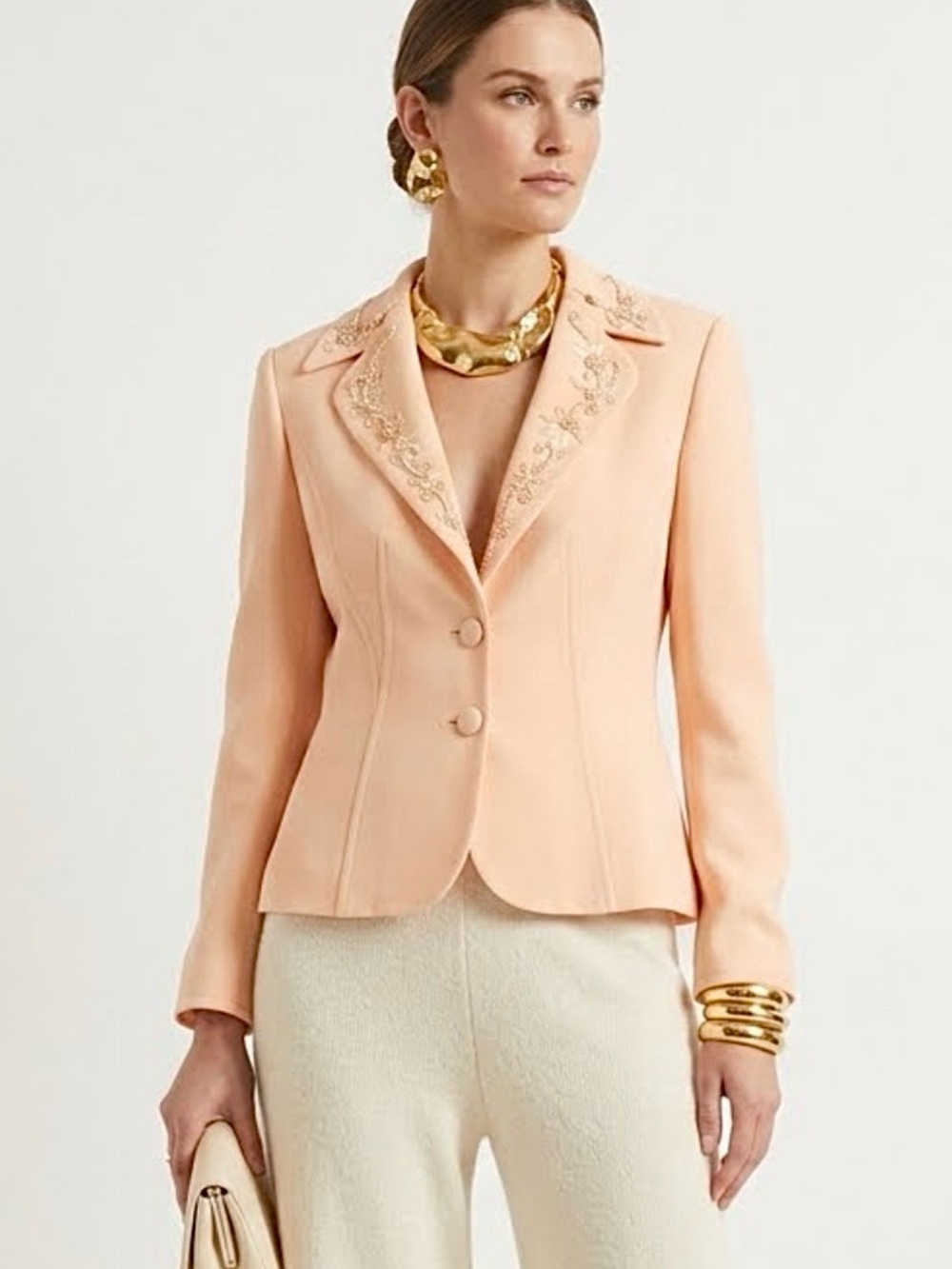 Escada Couture Peach Wool Embellished Blazer Size 42 US 12